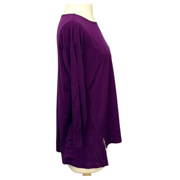 Eileen Fisher System 3/4 Sleeve Tencel T-Shirt Size PP (2P-4P) Purple Hi-Low Hem - Picture 2 of 6
